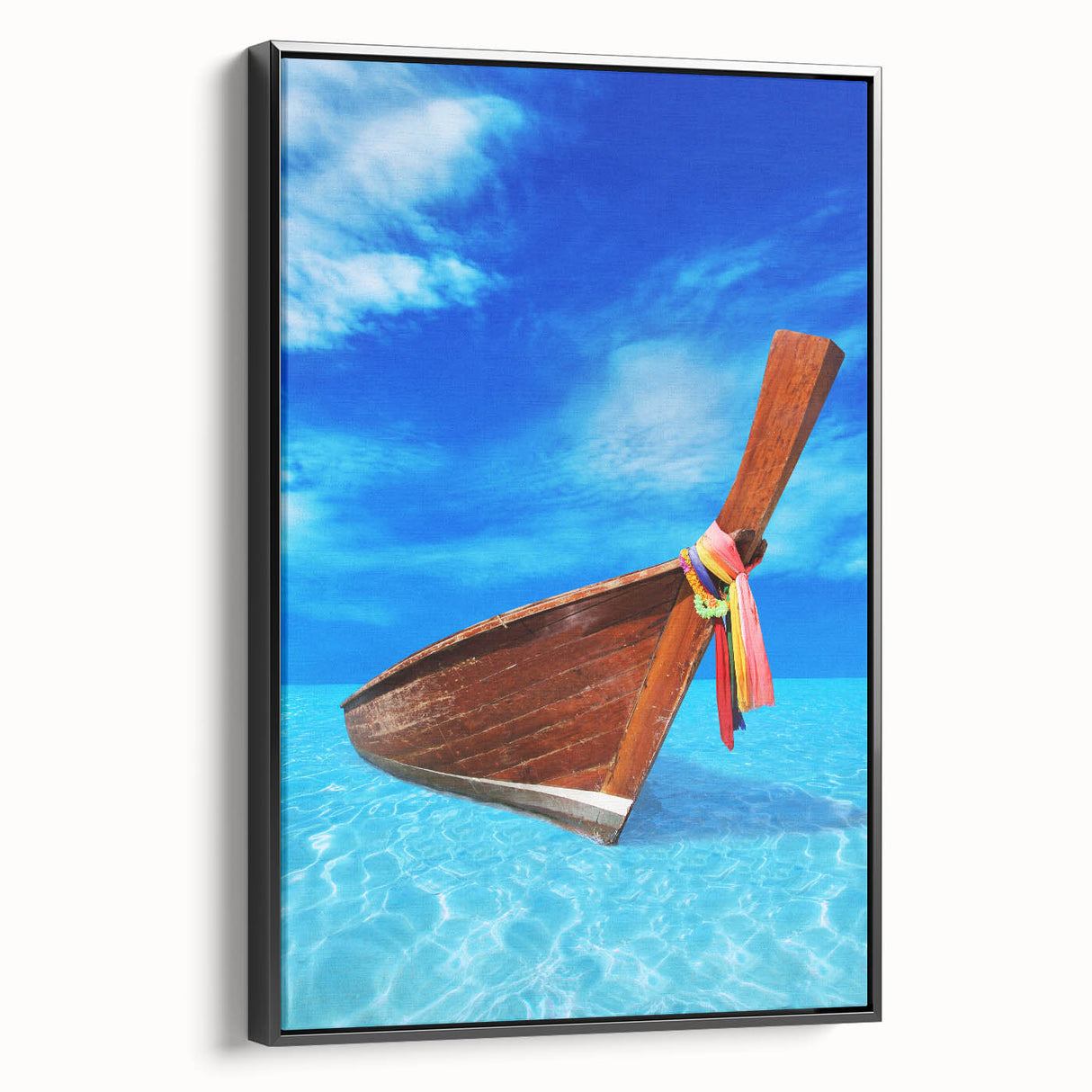 Black and white framed canvas of a Barbados landscape, ideal for bedroom wall art, featuring vintage poster art style.