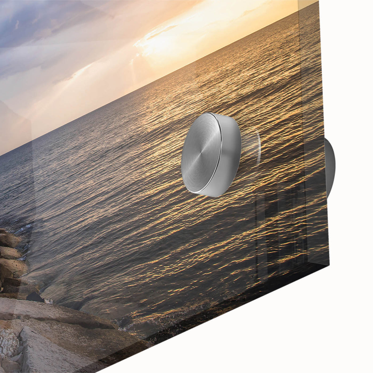 Large abstract wall art featuring Caribbean scenery in vibrant blue and green tones on acrylic glass.