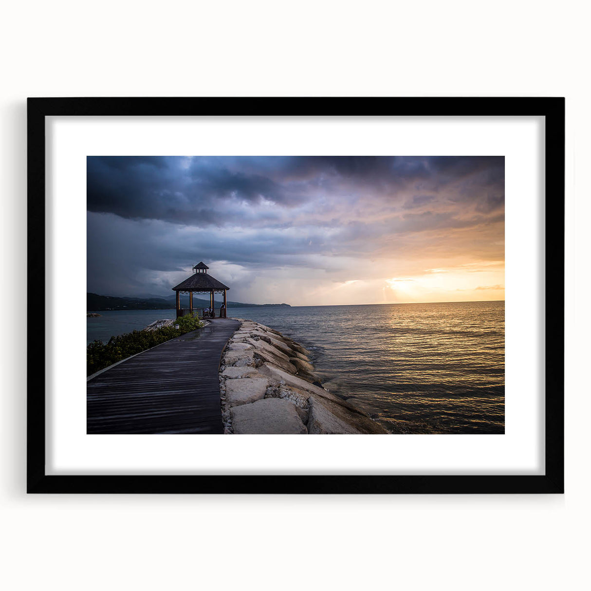 Extra large framed abstract art print featuring a vibrant Caribbean scenery, ideal for living room decor.