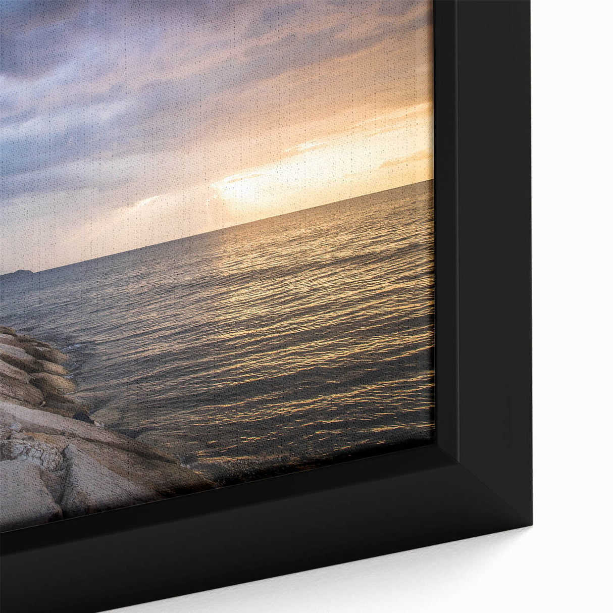 Black wall art featuring a textured Caribbean scenery on a framed canvas, with vibrant colorful art.