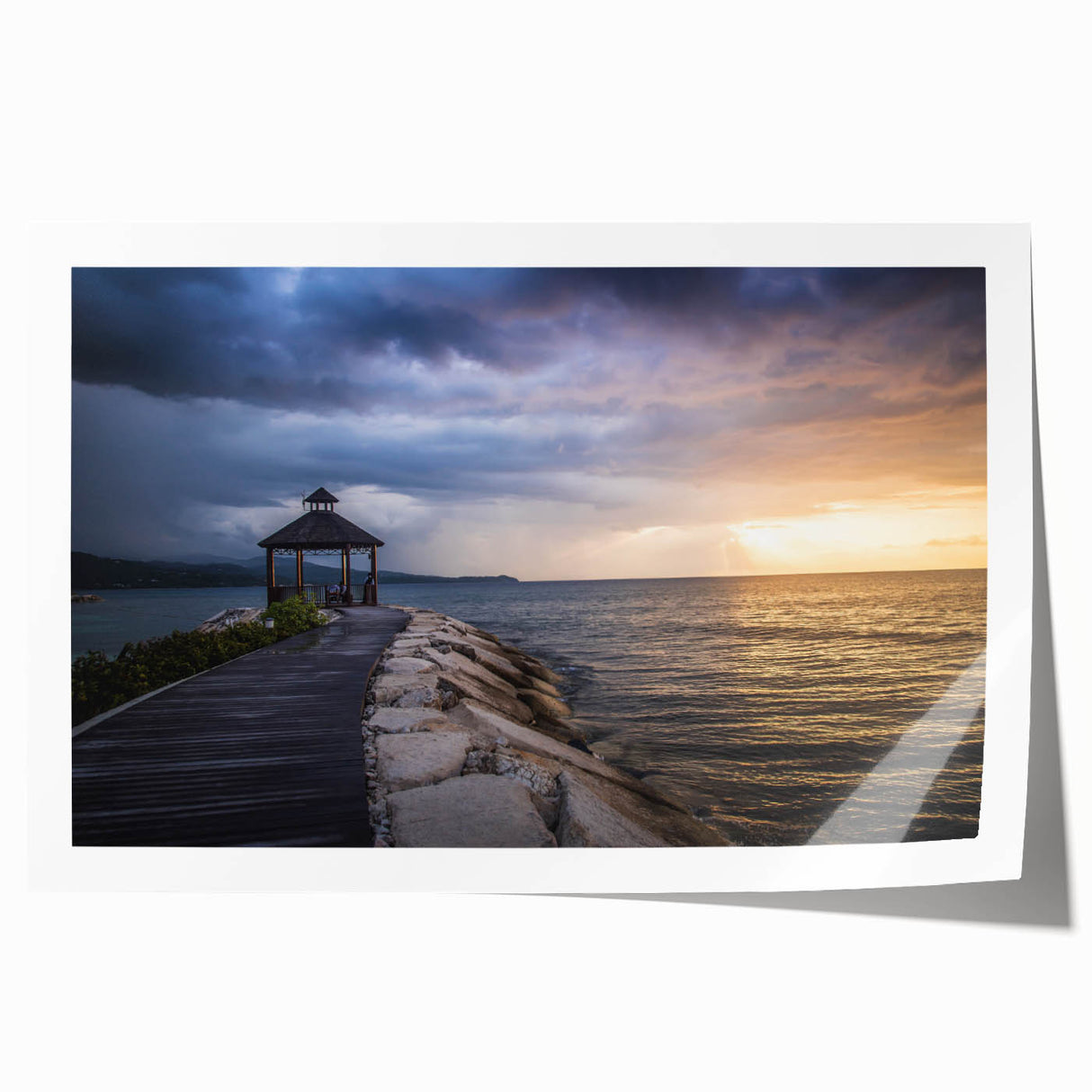 Extra large rolled print of a Caribbean beach scene with vibrant blue and green hues, ideal for art wall dining room.