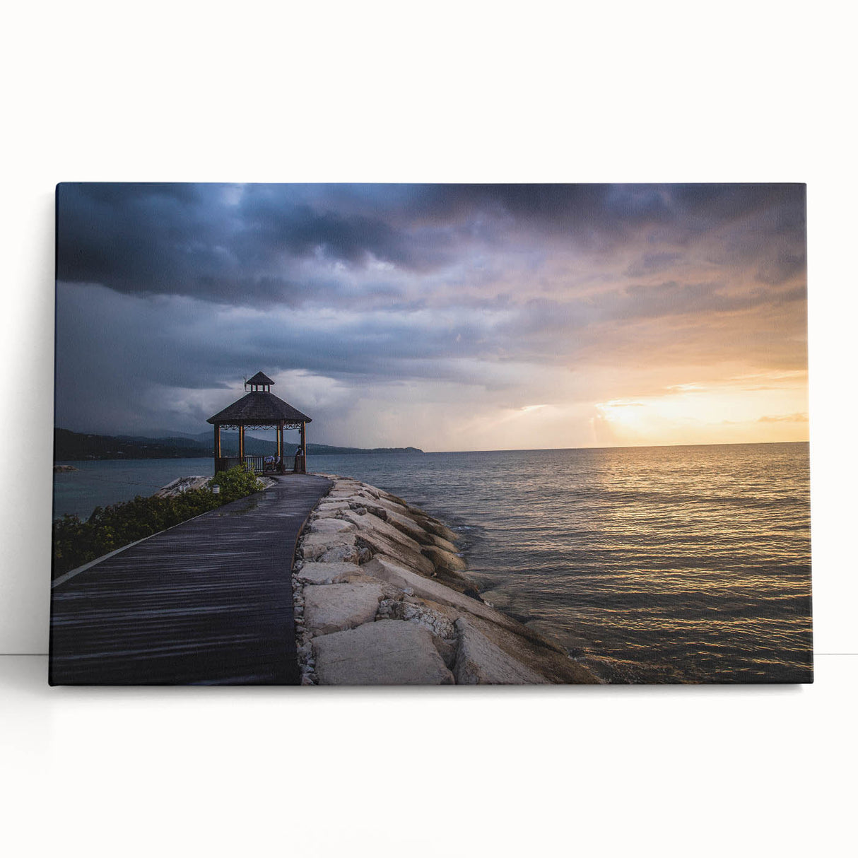 Black and white photograph of a Caribbean beach on large stretched canvas, ideal for kitchen wall art.