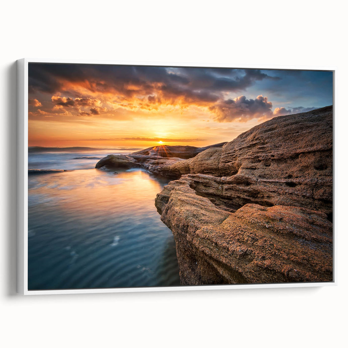 Vintage poster art of a Bulgarian scenery in colorful hues on a large framed canvas, ideal for living room decor.