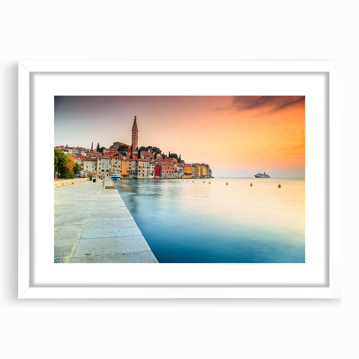 Textured abstract art print of a Croatian landscape in muted earth tones on a framed canvas, suitable for bedroom decor.