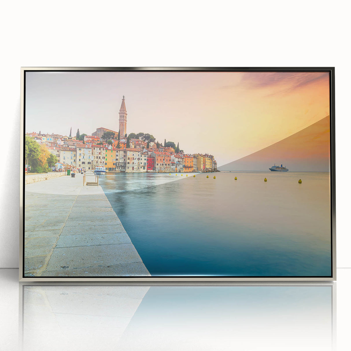 Large art print of a Croatian landscape in muted earth tones on a framed acrylic, ideal for modern art wall decor.