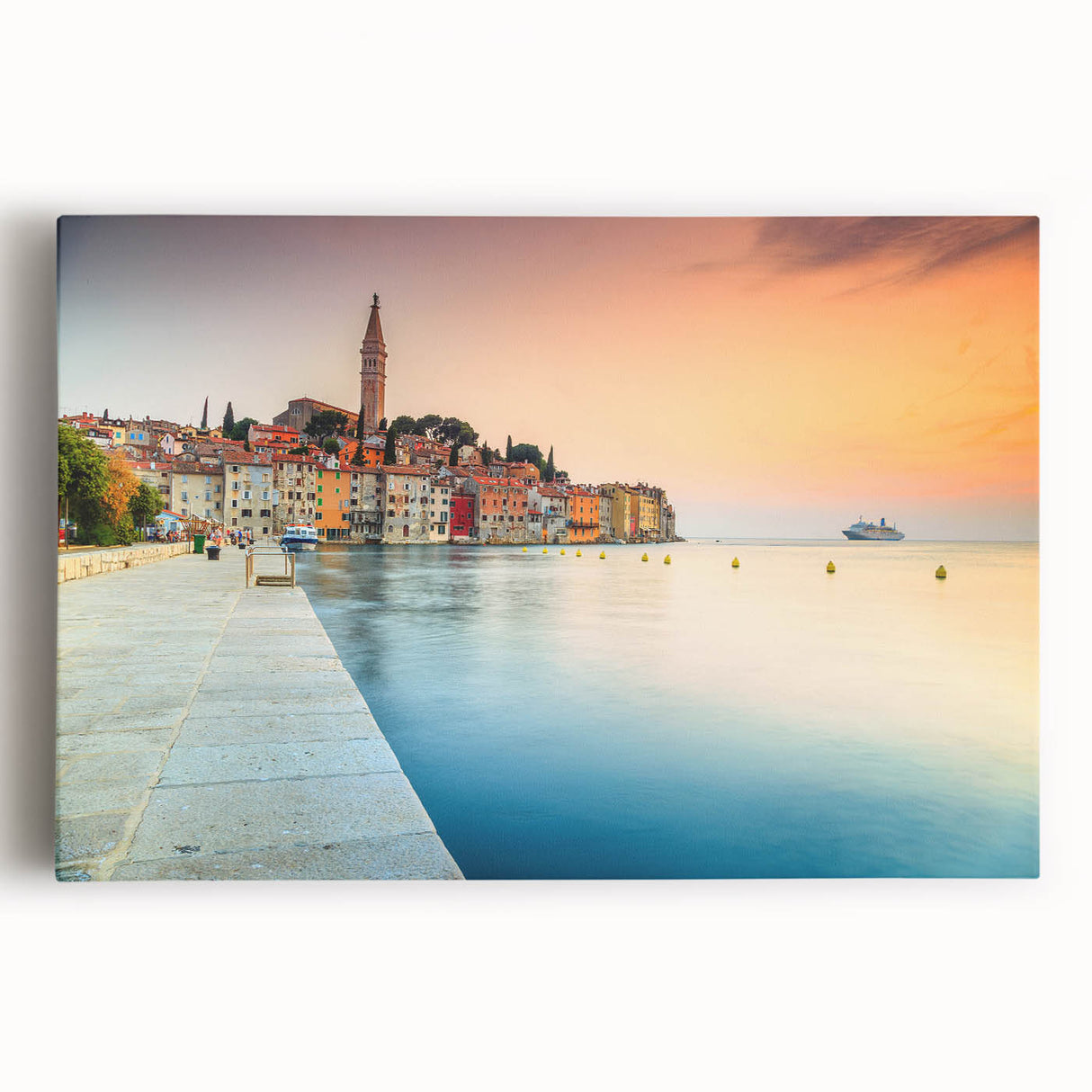 Black and white stretched canvas featuring a panoramic view of a Croatian landscape, ideal for kitchen wall art.