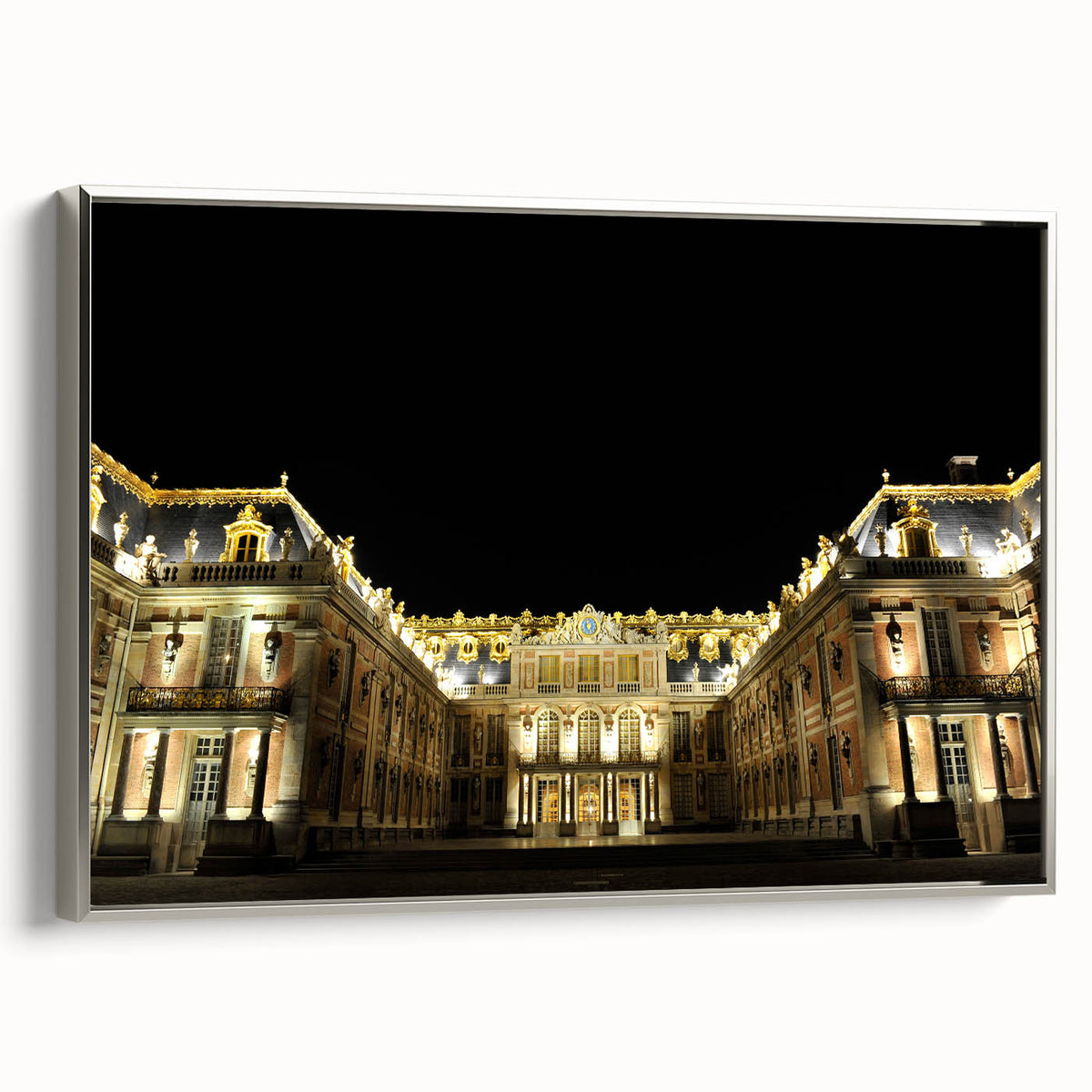 Landscape art painting of Versailles gardens on a framed canvas, featuring vibrant green tones and a vintage poster style.