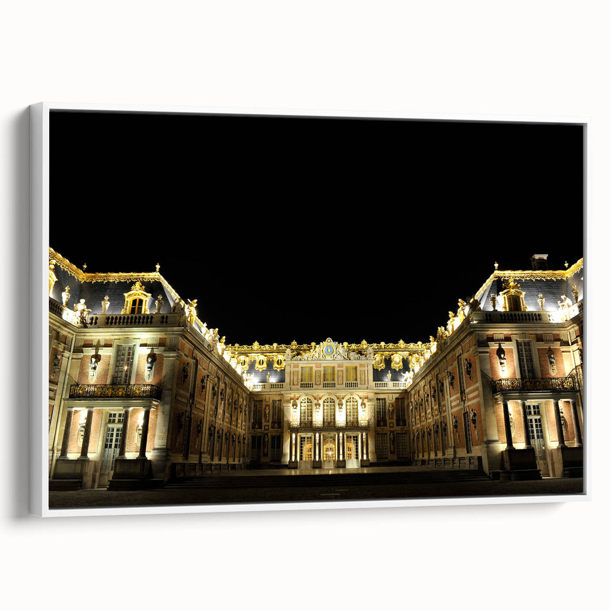 Vintage poster art of Versailles scenery on framed canvas, featuring colorful art in extra large size, ideal for living room.