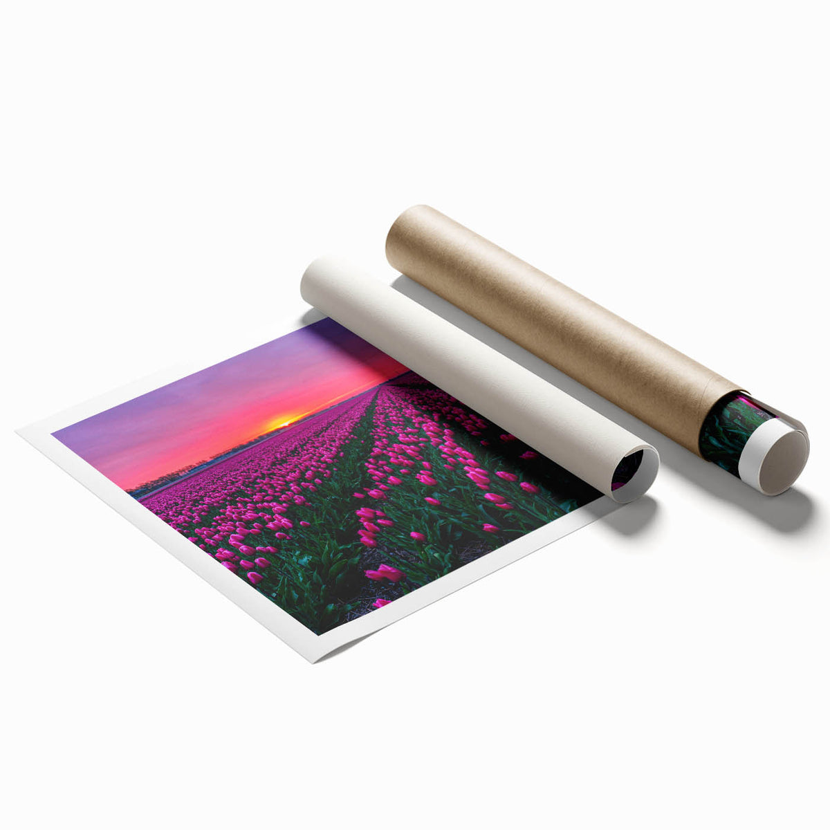 Extra large rolled print of a Dutch floral landscape in muted green and blue tones, ideal for classy bathroom wall art.