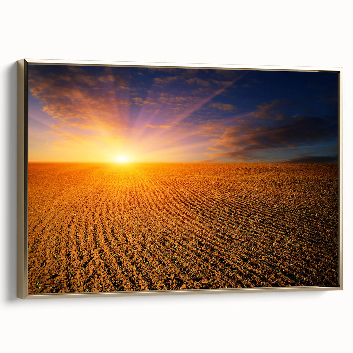 Framed canvas wall art depicting a vintage-style Ukrainian landscape in muted gold and black tones, ideal for bedroom decor.