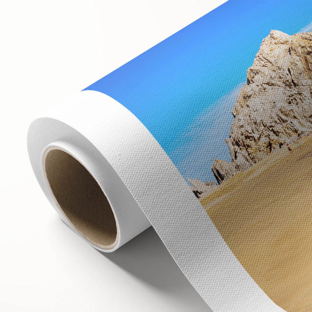 Art deco poster of Baja California scenery in pastel shades on rolled canvas, suitable for nursery wall art.