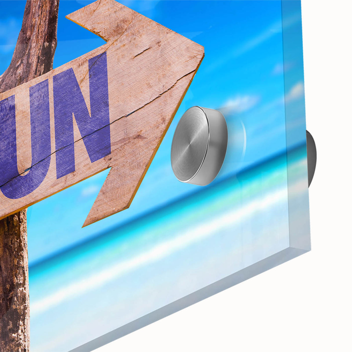 Large abstract wall art depicting Cancun scenery on acrylic glass.