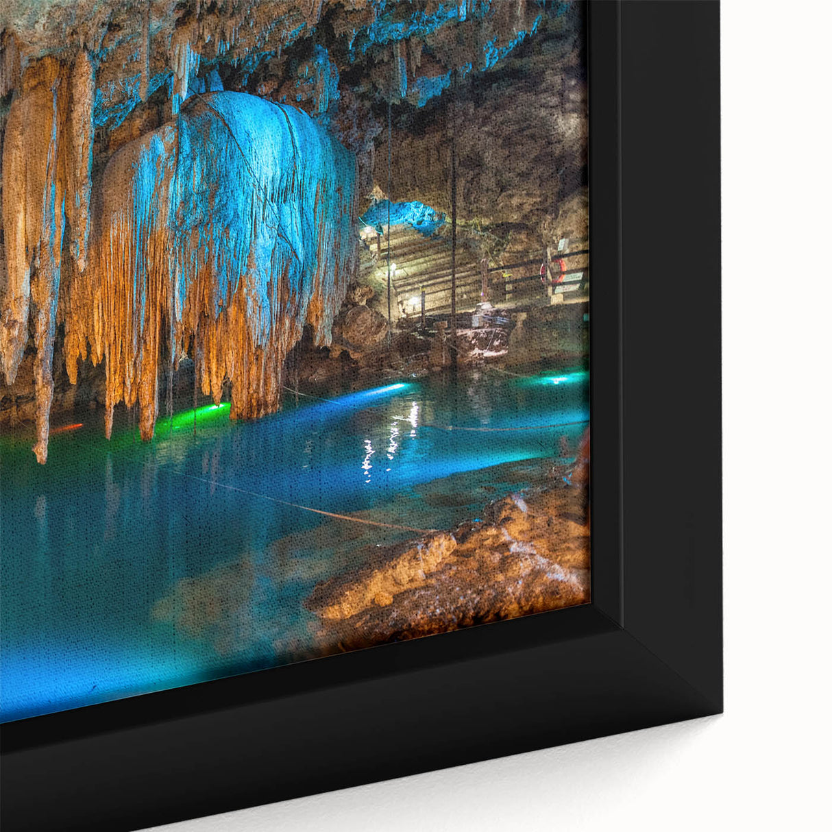 Extra large framed canvas featuring a textured depiction of Yucatán, Mexico in black with colorful art accents.