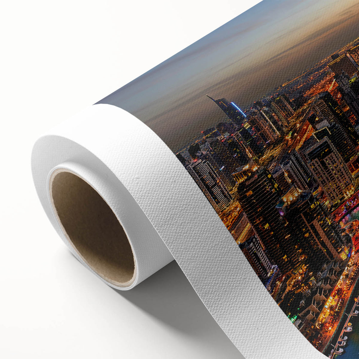 Art Deco style poster of Dubai skyline in pastel shades on rolled canvas, ideal for nursery wall art or dining room decor.