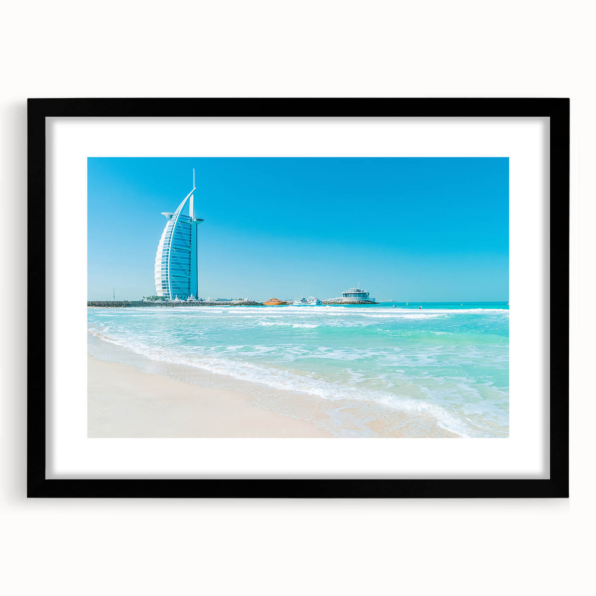 Colorful art print featuring an abstract depiction of the Burj Al Arab, rendered in vibrant shades on a textured canvas.