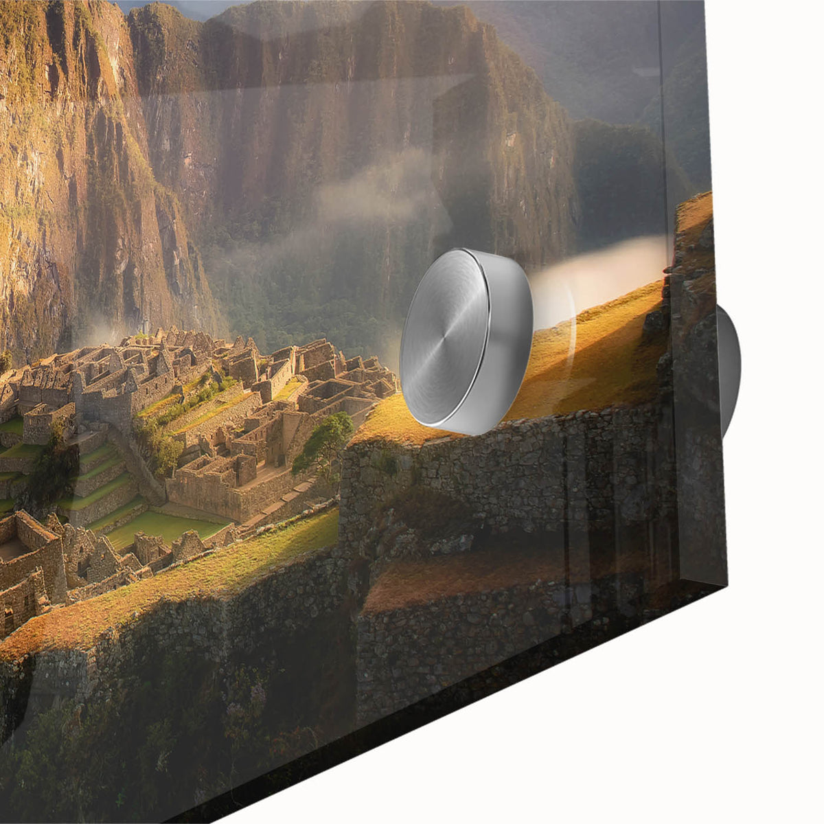 Large abstract wall art depicting a South American Peru scenery in muted earth tones on acrylic glass.
