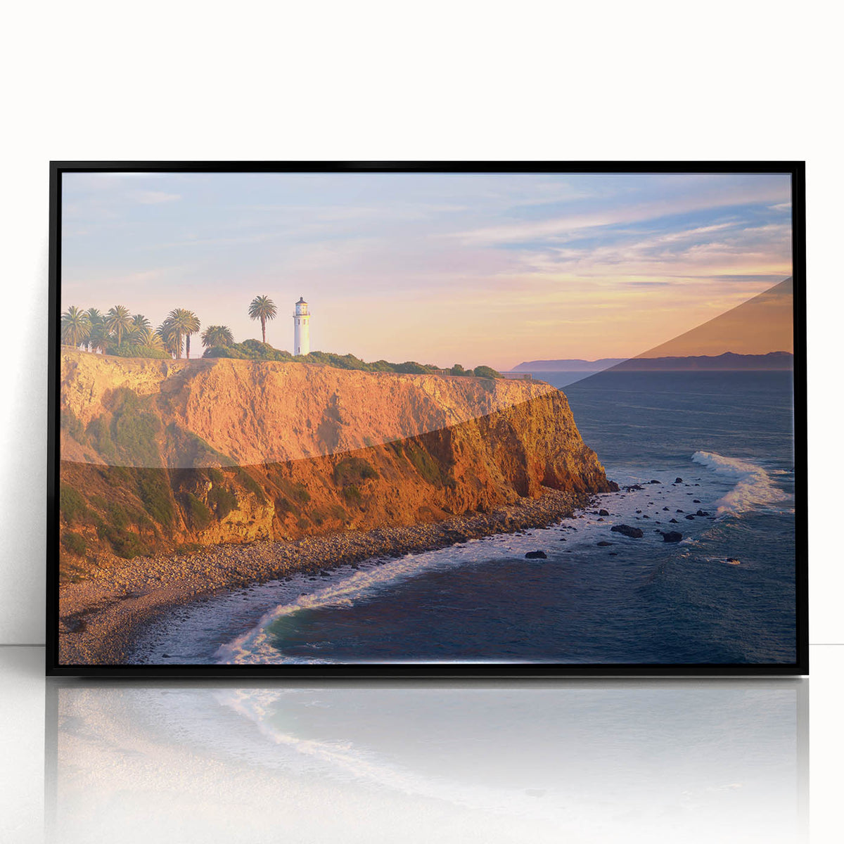 Large abstract wall art depicting Catalina, California in muted earth tones on a framed acrylic print.