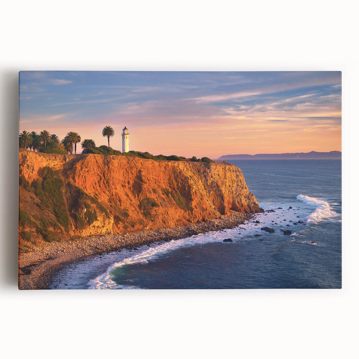 Black and white stretched canvas of Catalina Island, ideal for kitchen wall art.
