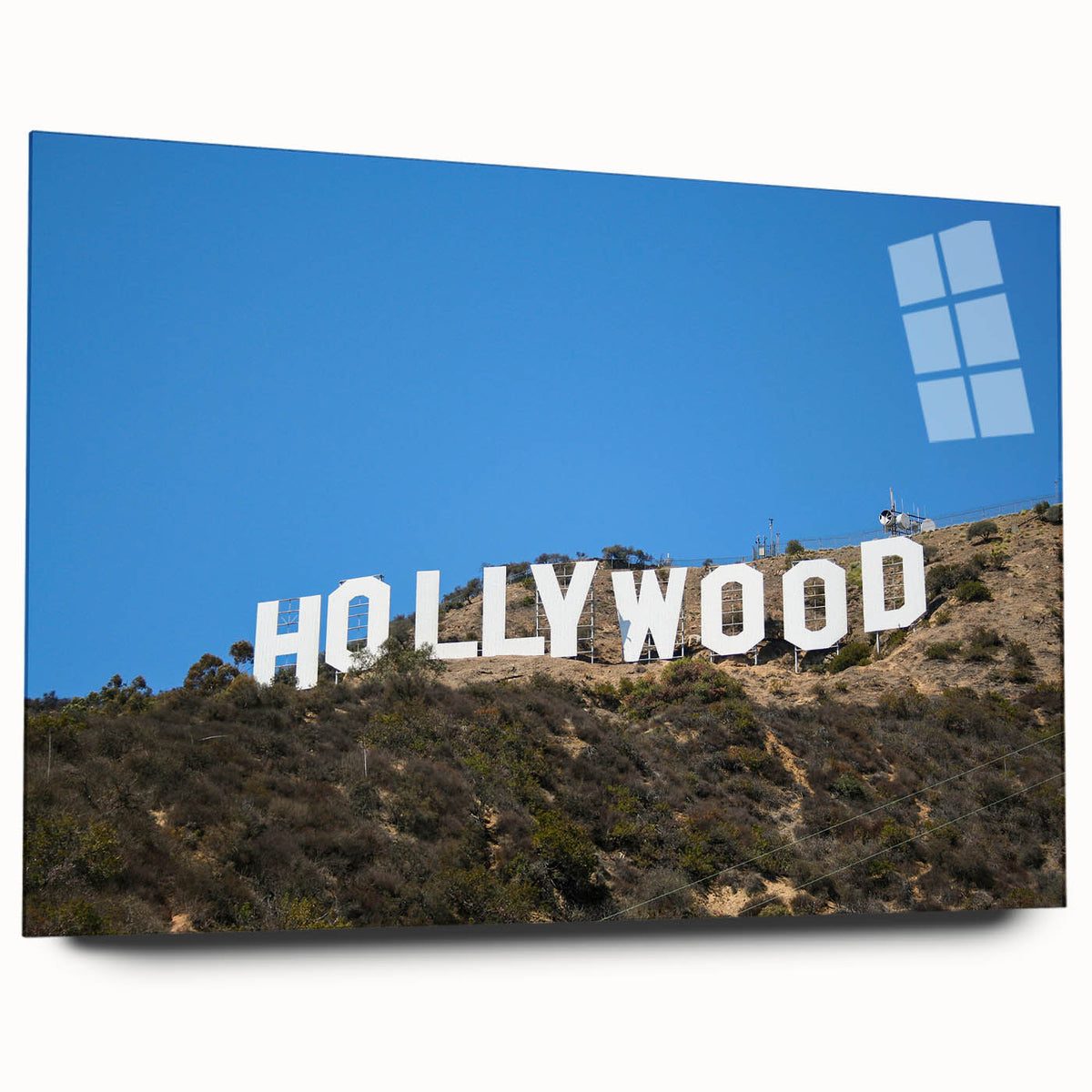 Large abstract wall art of California's Hollywood hills in muted earth tones on acrylic glass.