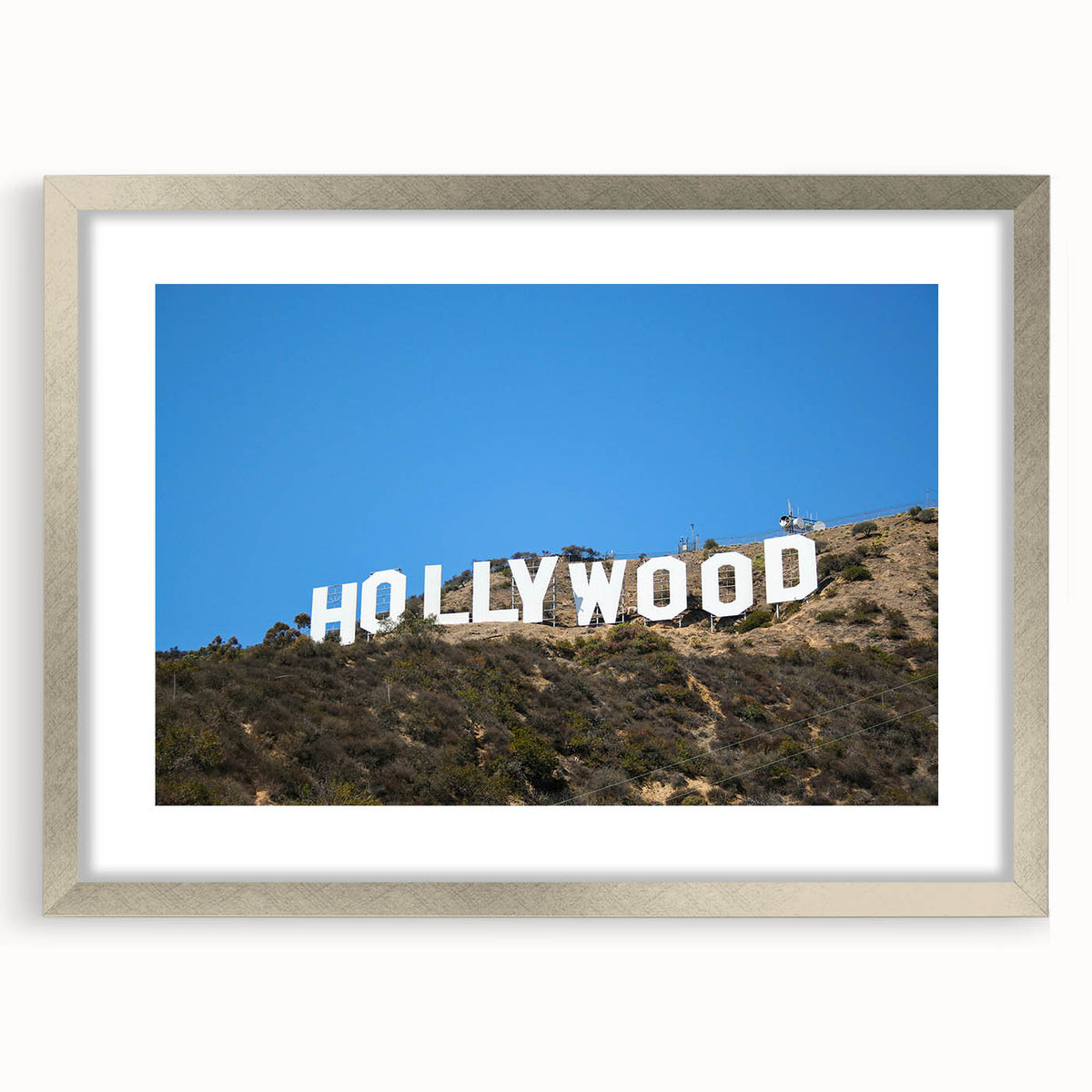 Textured art print of abstract California Hollywood scenery in muted earth tones on a framed canvas.