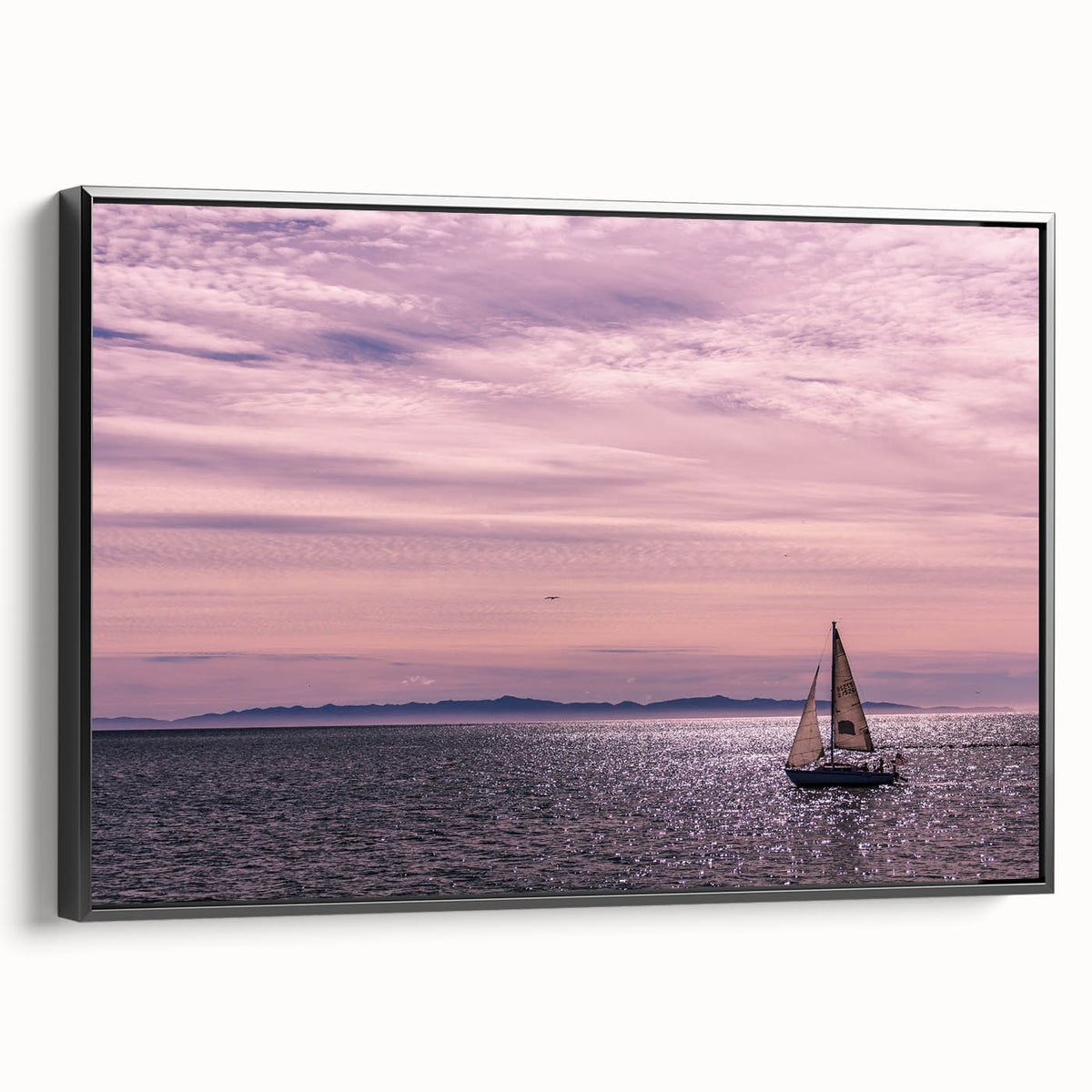 Black and white landscape art painting of Santa Barbara on framed canvas, ideal for bedroom wall decor.