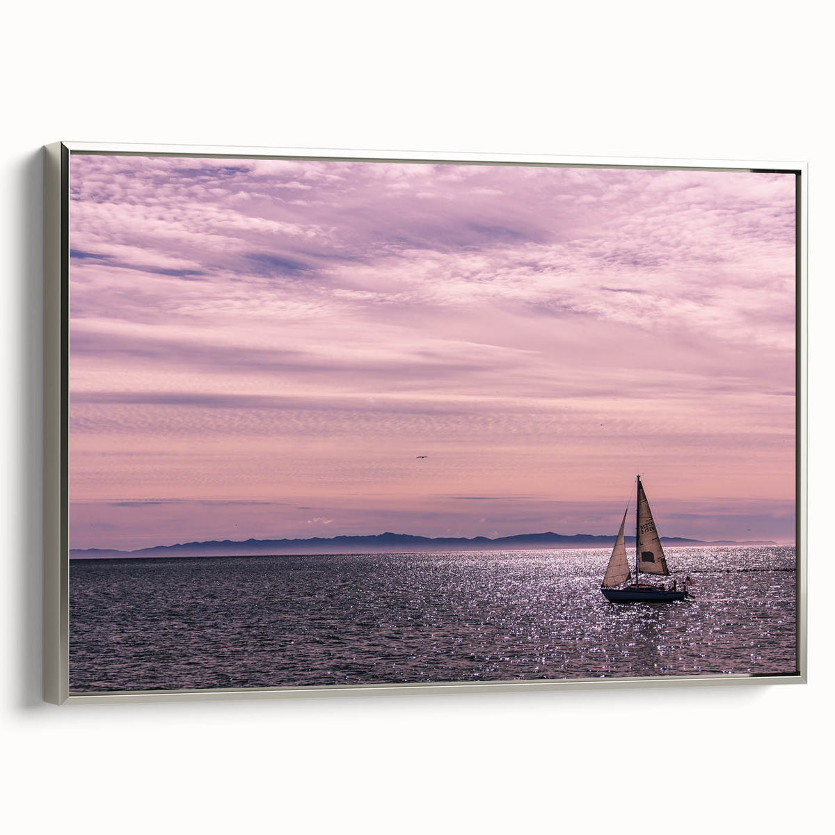 Landscape art painting of Santa Barbara on framed canvas, featuring vintage poster style in colorful palette.