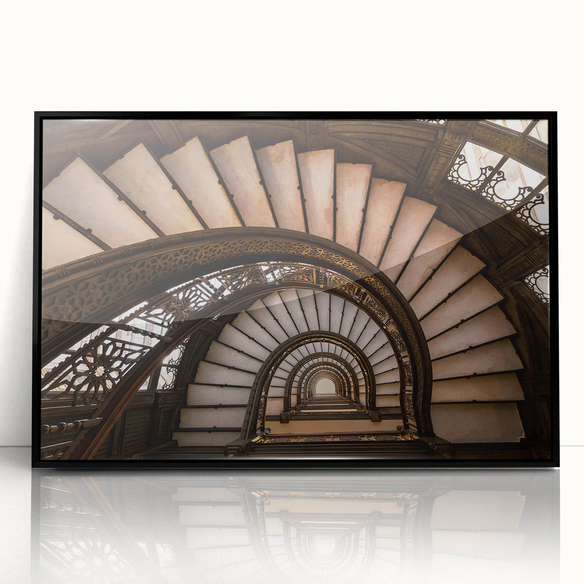 Large abstract wall art depicting the Chicago skyline in muted black and gray tones, acrylic print in a black frame.