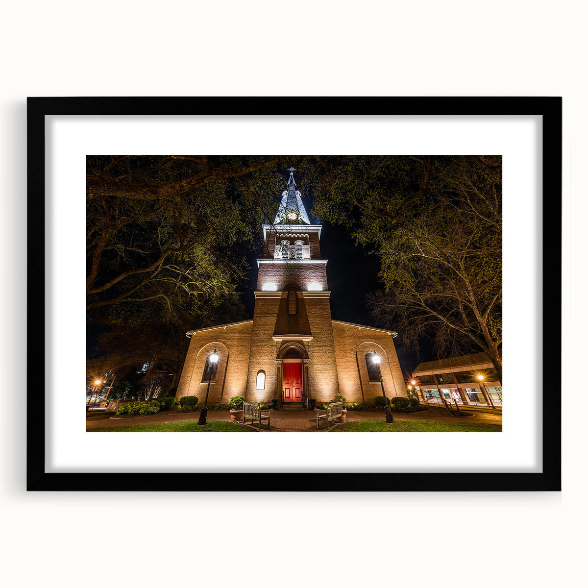 Abstract art print of Annapolis scenery in vibrant colors on textured canvas, framed with black mat.