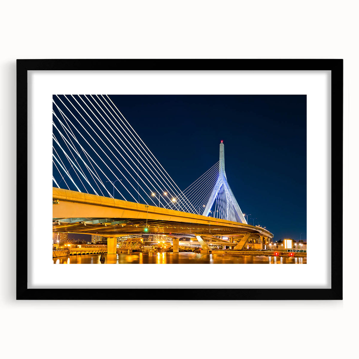 Extra large textured abstract art print of a colorful Boston skyline, framed in black, ideal for living room decor.