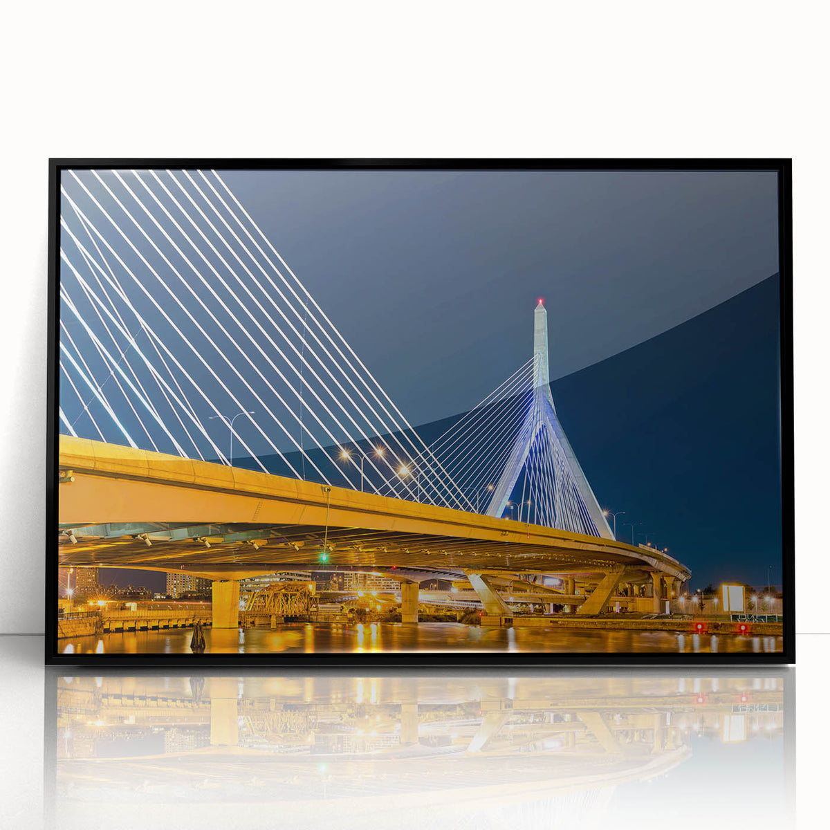 Large abstract wall art of Boston skyline in muted gray tones on black framed acrylic, ideal for modern office decor.