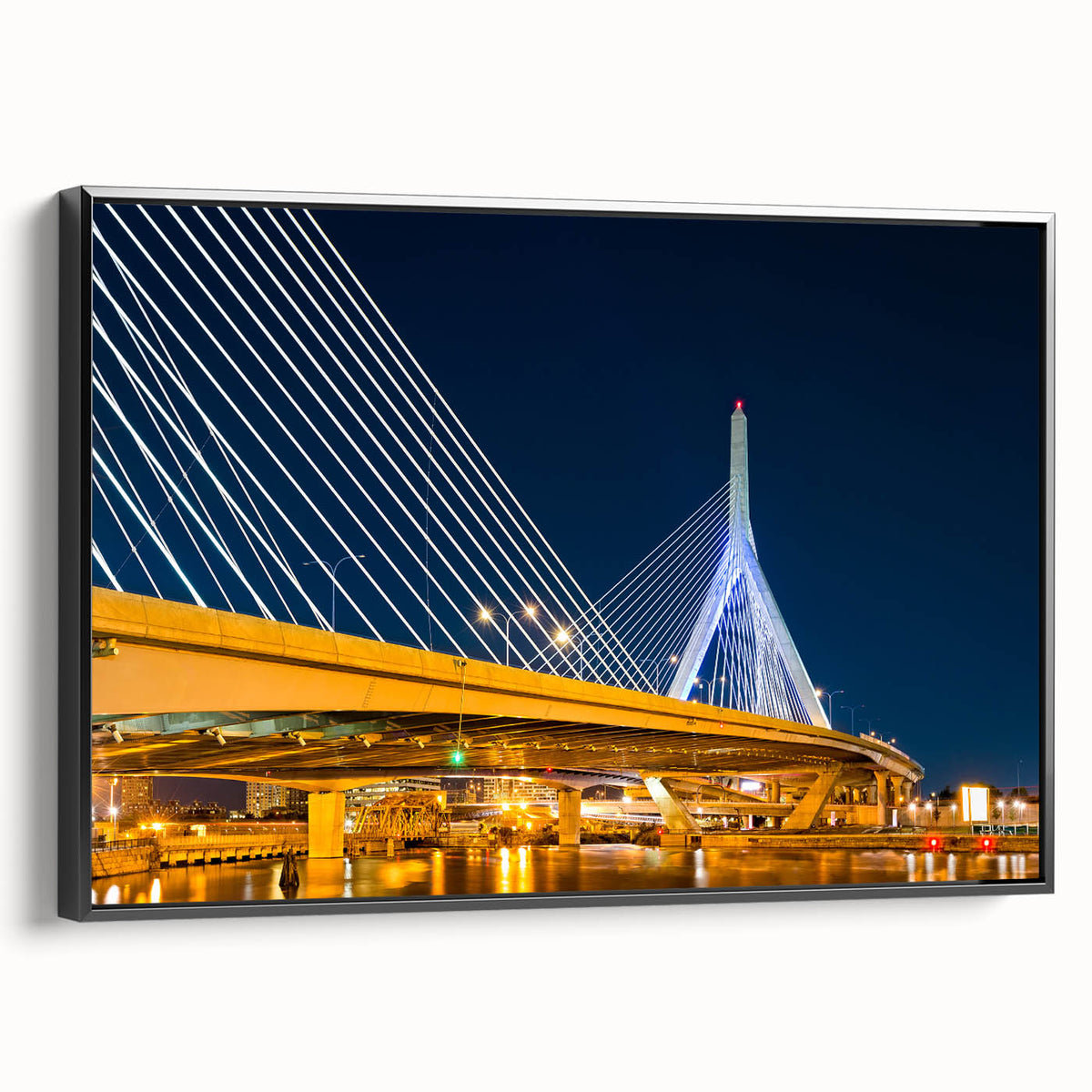Black and white landscape art painting of Boston on a framed canvas, ideal for bedroom wall decor.