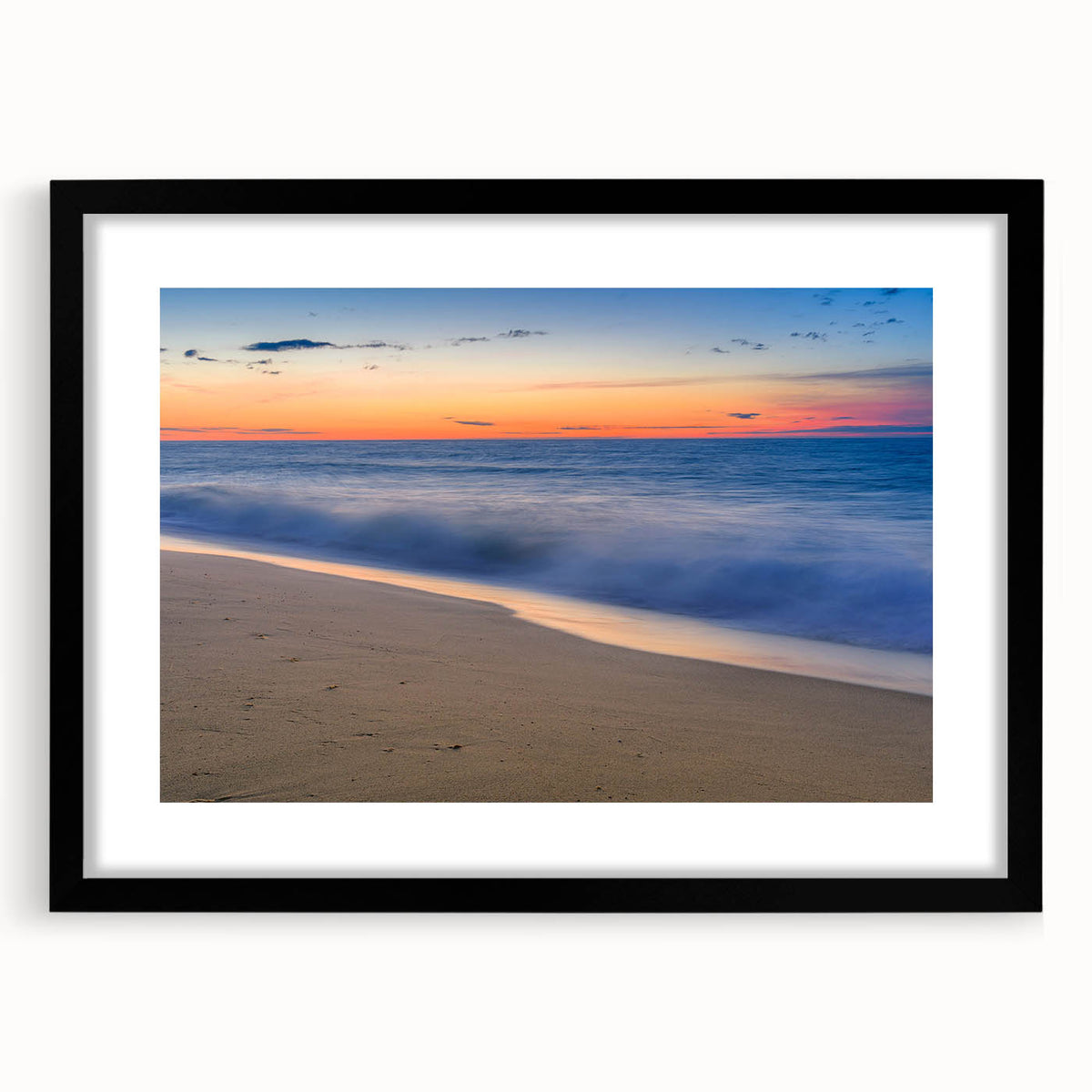 Extra large abstract art print of colorful, textured scenery, framed in black, ideal for living room decor.