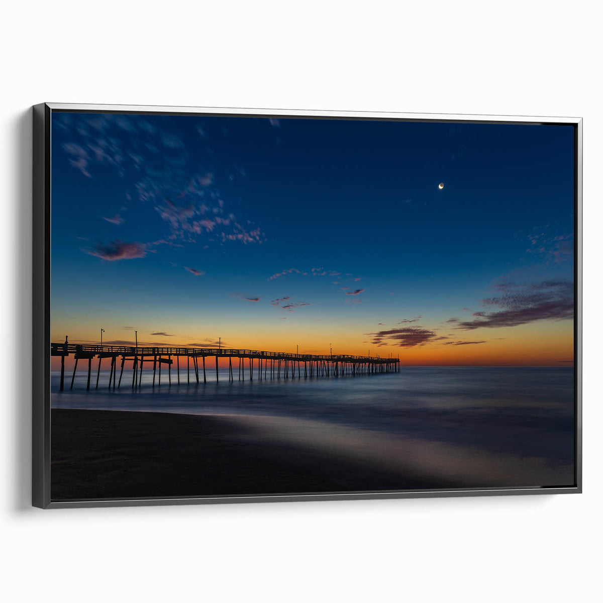 Black and white landscape art painting of Cape Hatteras on framed canvas, ideal for bedroom wall decor.