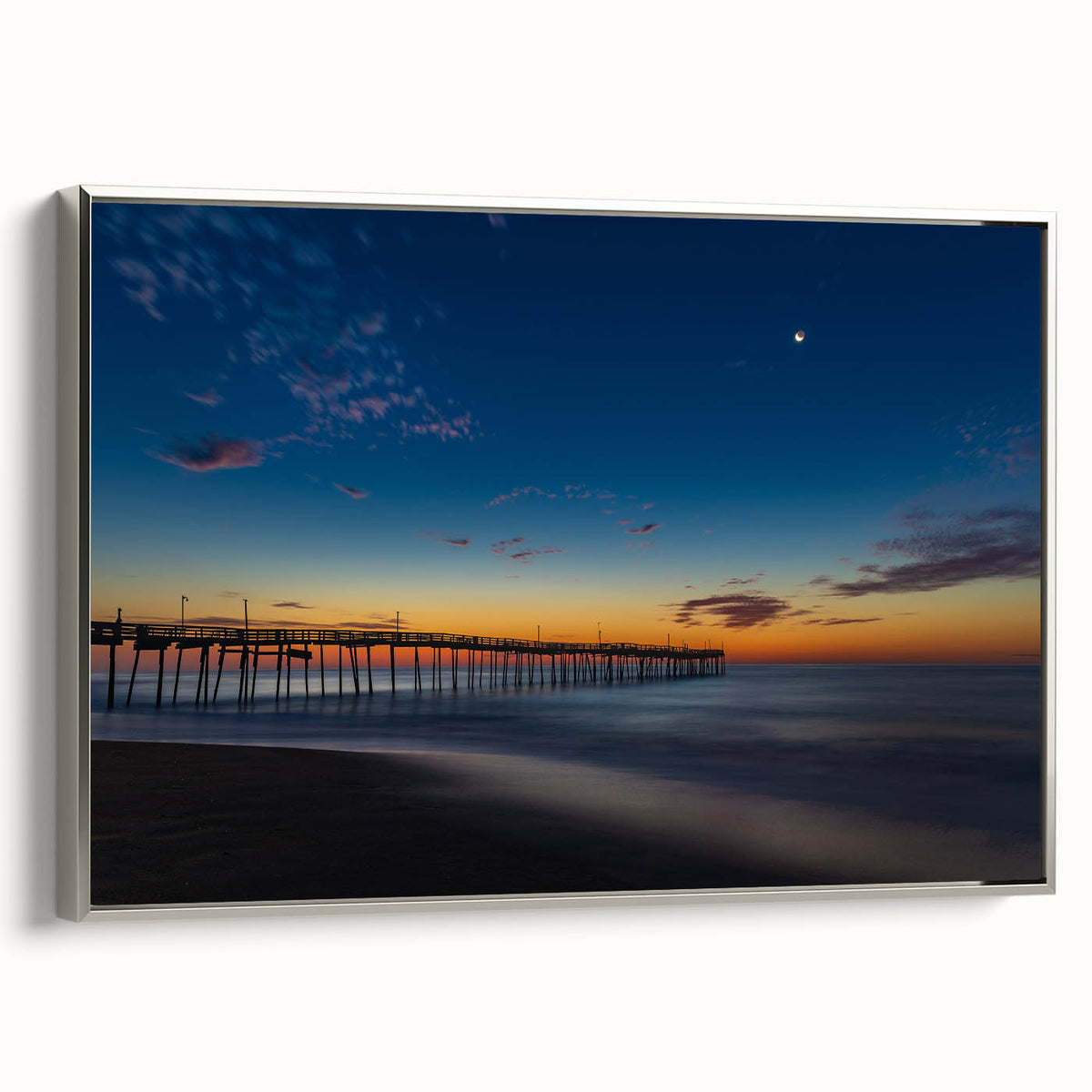 Landscape art painting of Cape Hatteras with vintage poster style, featuring colorful art on a black background.
