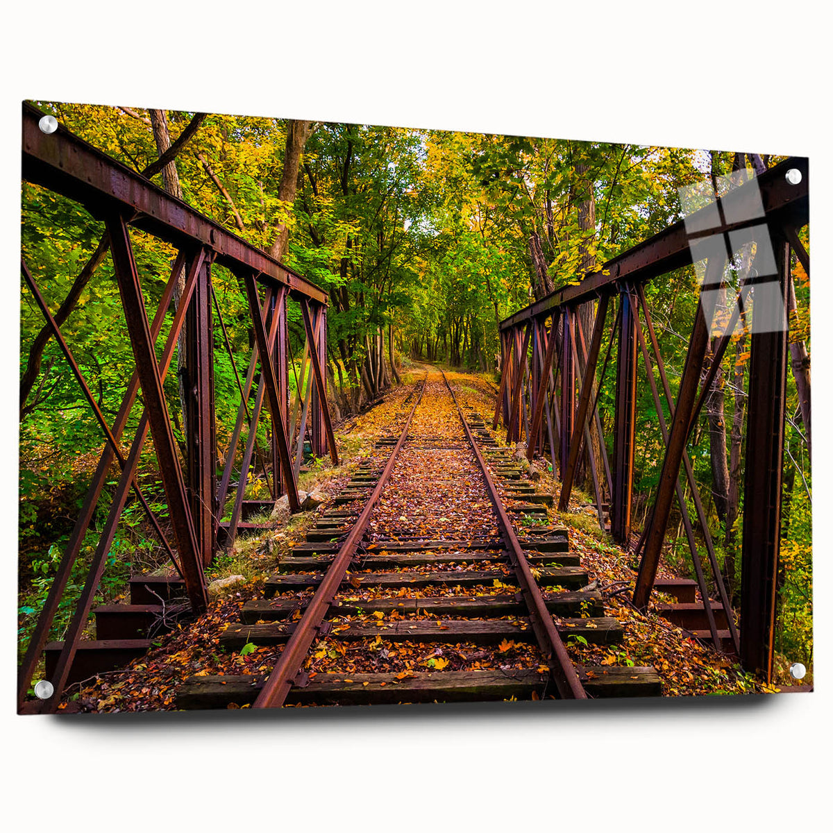 Large abstract wall art of Pennsylvania scenery in muted earth tones on acrylic glass.