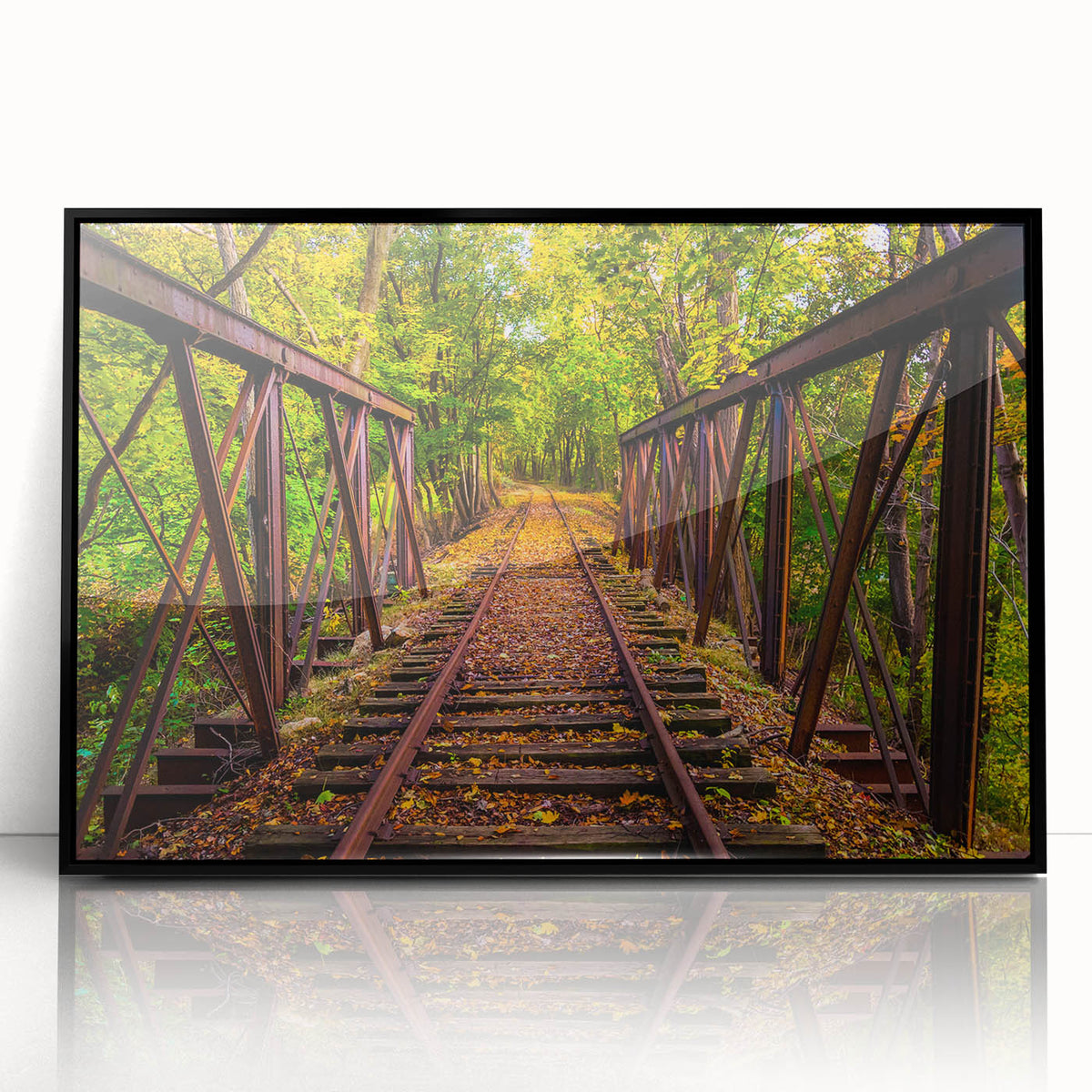 Large abstract wall art depicting a Pennsylvania scenery in muted earth tones on a framed acrylic.