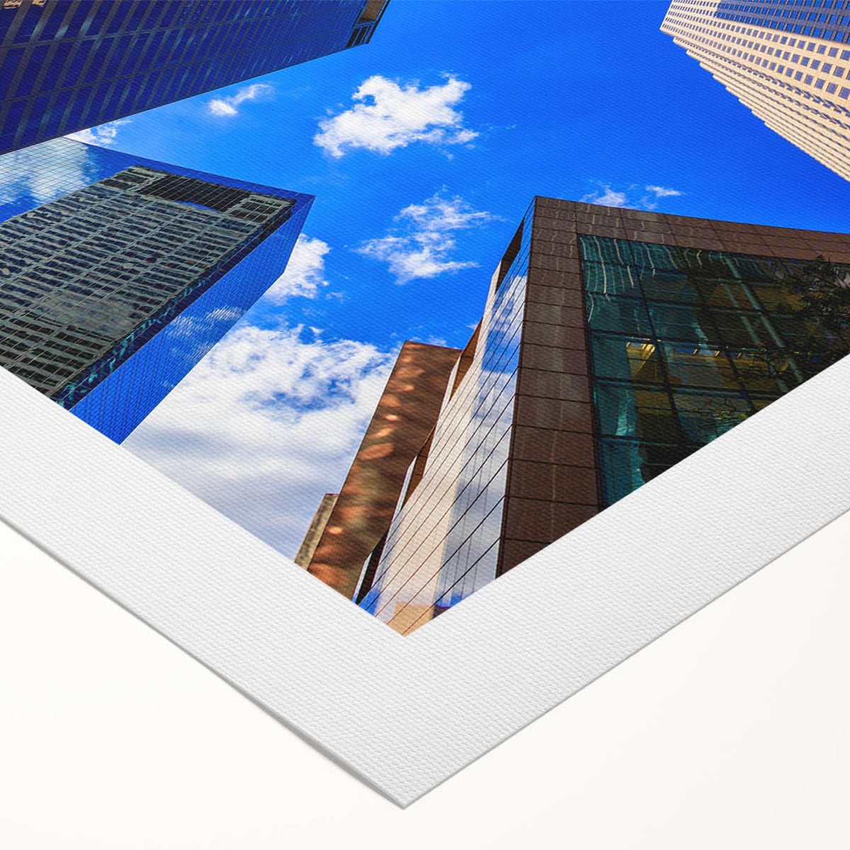 Art deco poster of Houston skyline in muted metallic tones on rolled canvas, suitable for dining room wall art.