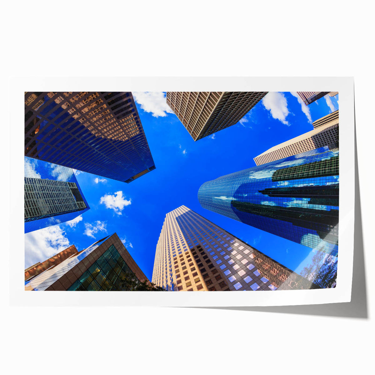 Extra large rolled print of Houston skyline featuring muted earth tones, ideal for art wall dining room.