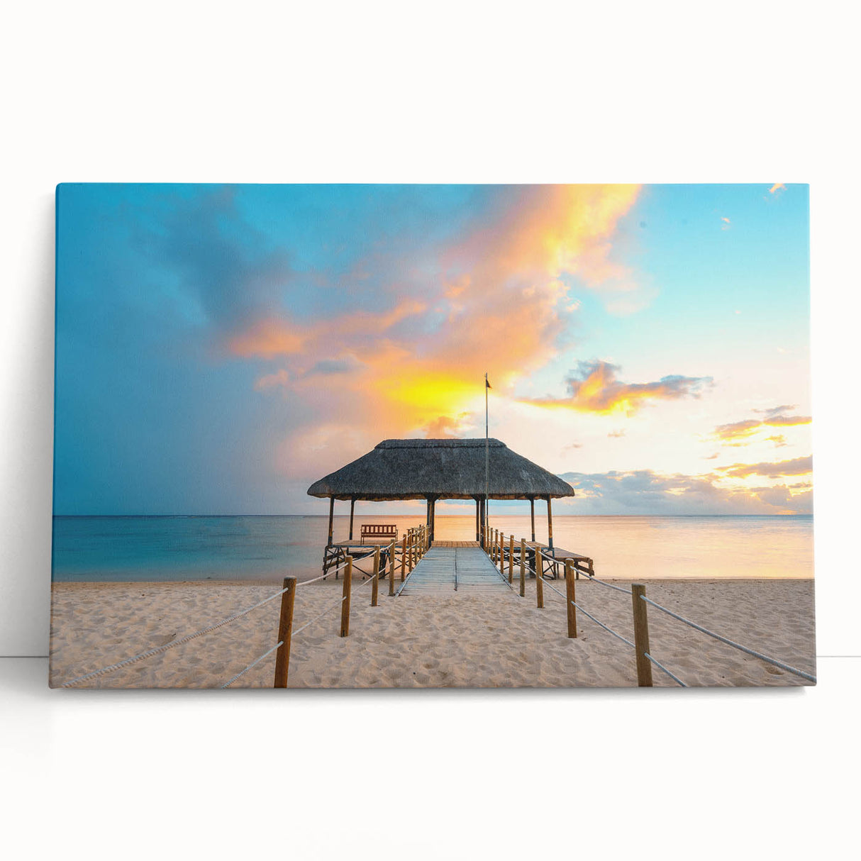 Monochrome image of a serene Mauritian landscape on stretched canvas, ideal for kitchen wall art or bedroom ambiance.