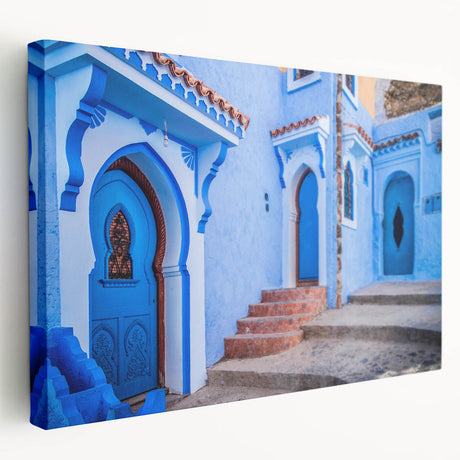 A stretched canvas featuring a Moroccan landscape in earth tones, ideal for kitchen wall art.