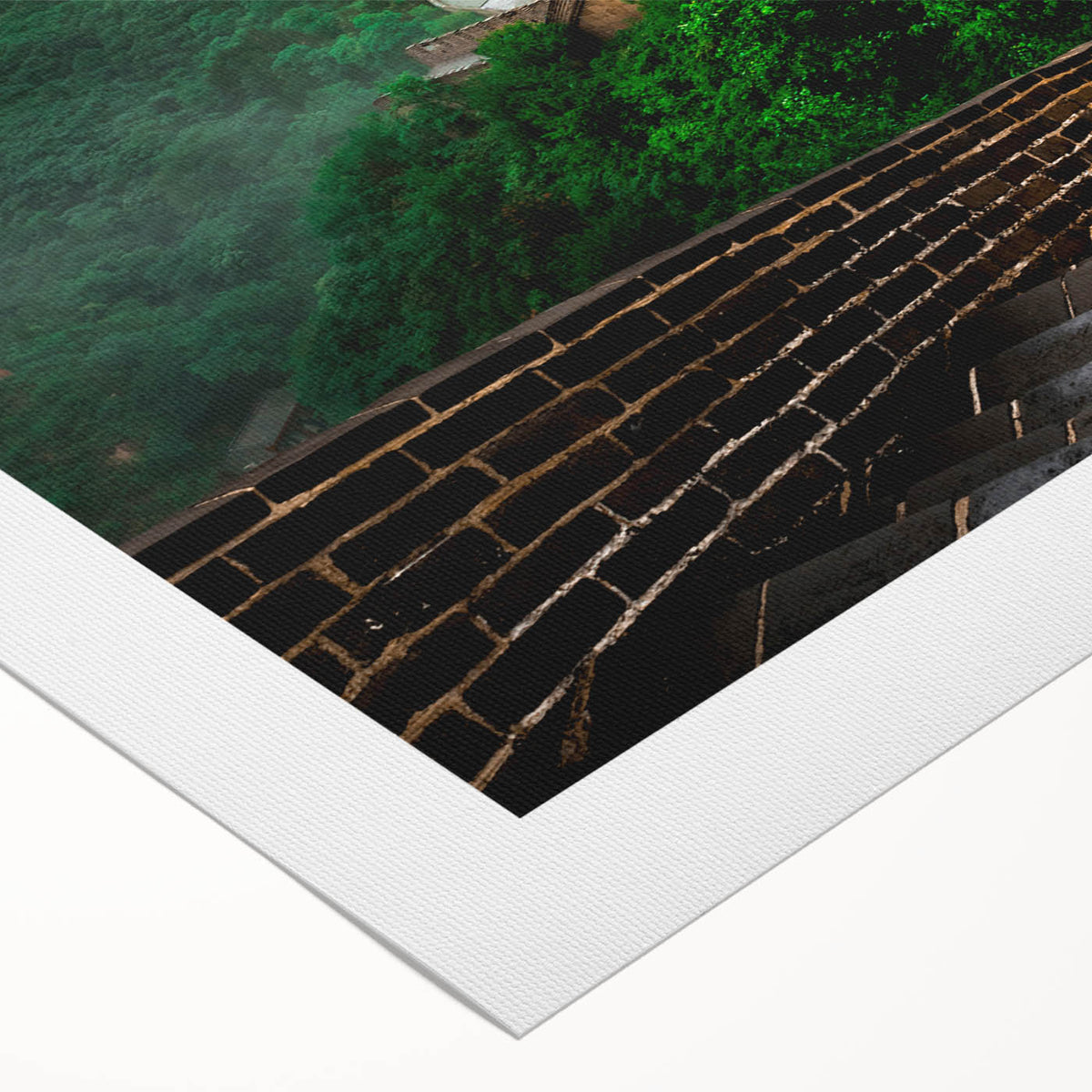 Art deco poster of the Great Wall of China in muted earth tones on rolled canvas, suitable for dining room decor.