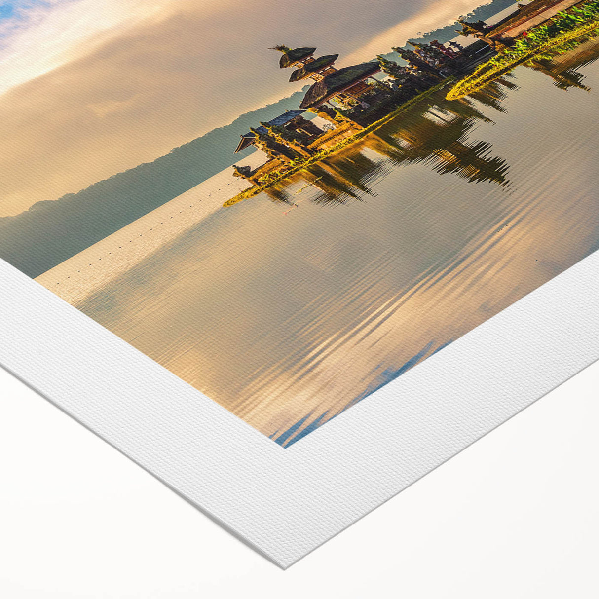 Art Deco poster featuring a stylized Indonesian landscape in muted earth tones on rolled canvas.