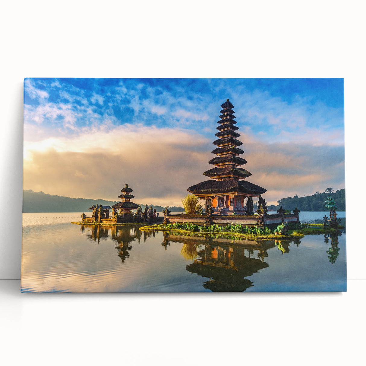 Black and white photo of an Indonesian rice terrace on stretched canvas, ideal for kitchen wall art.