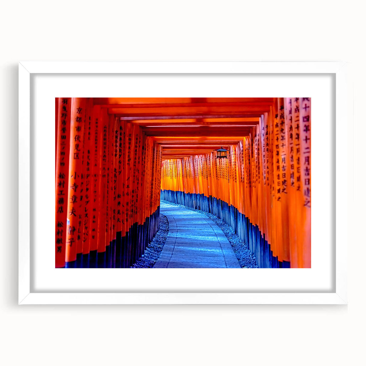 Abstract art print of a Kyoto scenery in muted earth tones on a framed white mat, ideal for dining room decor.