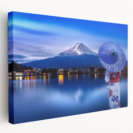 Large canvas print depicting a serene Japanese landscape in muted earth tones, ideal for kitchen wall art.