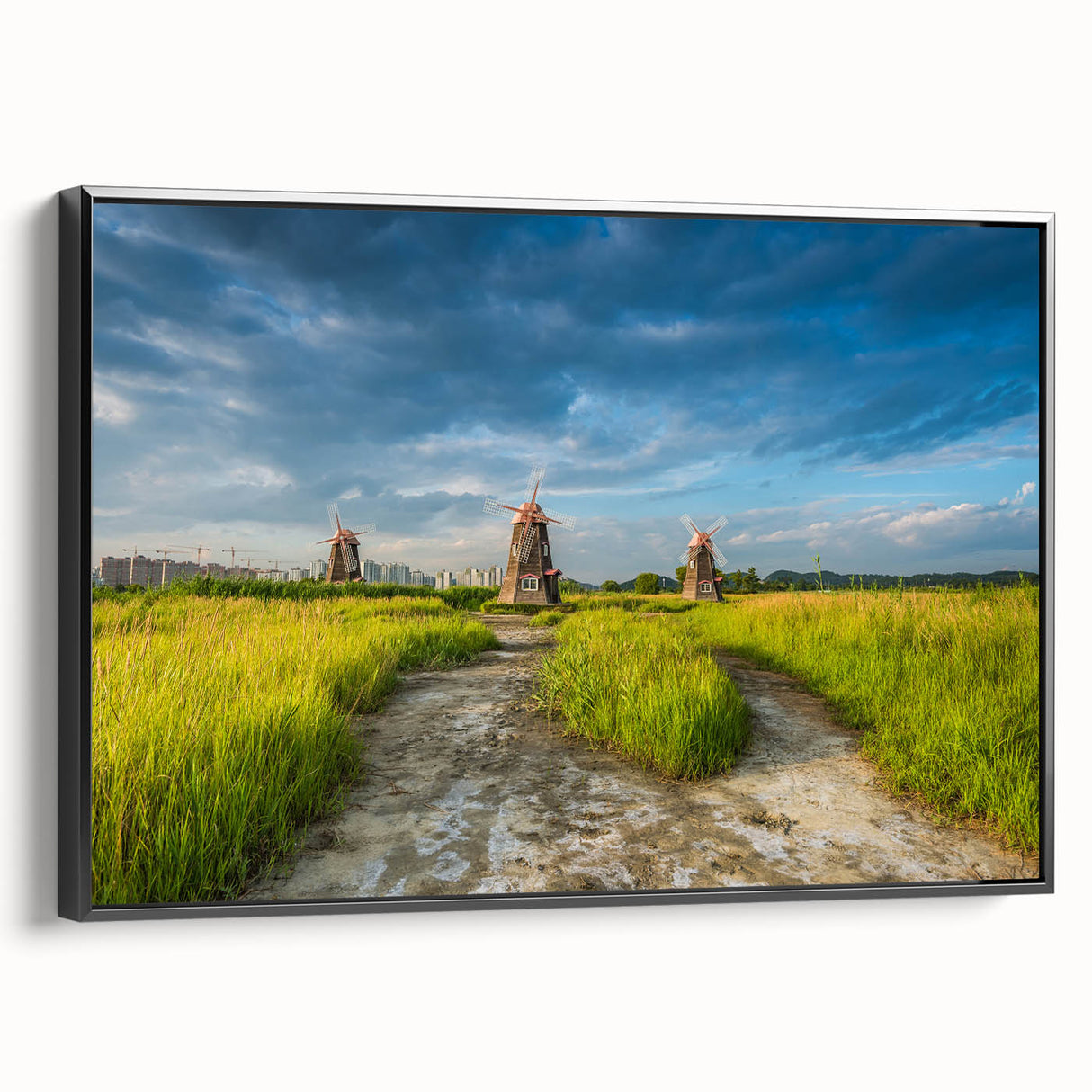 Black and white wall art featuring a vintage-style Korean landscape on framed canvas, ideal for bedroom decor.