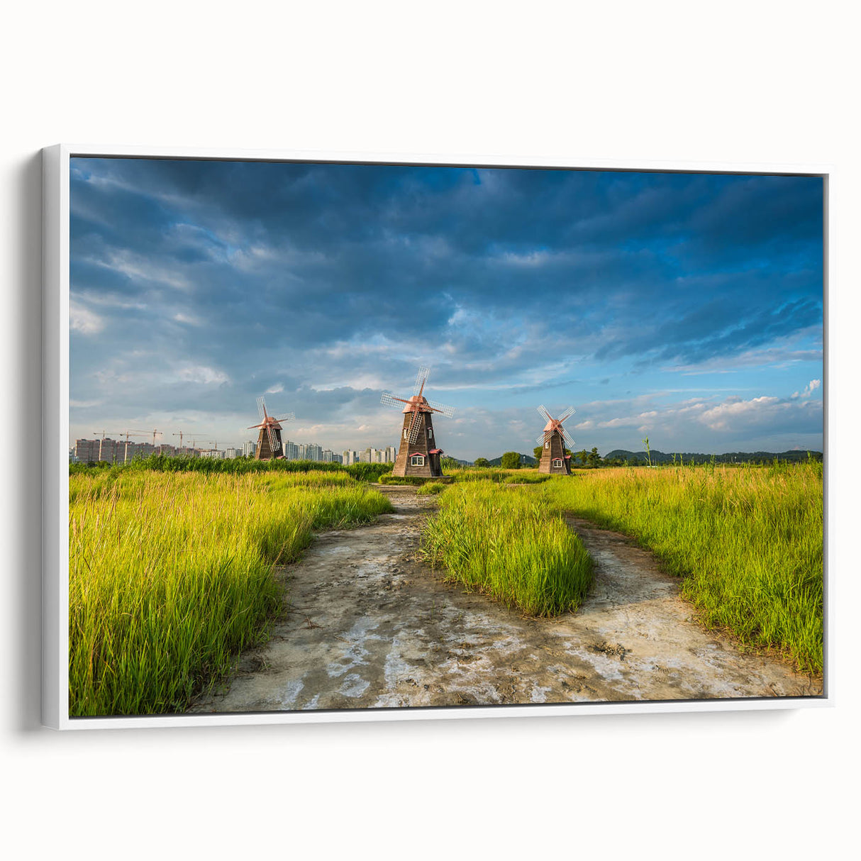 Vintage poster art of a Korean landscape on framed canvas, featuring vibrant colors, ideal for living room decor.