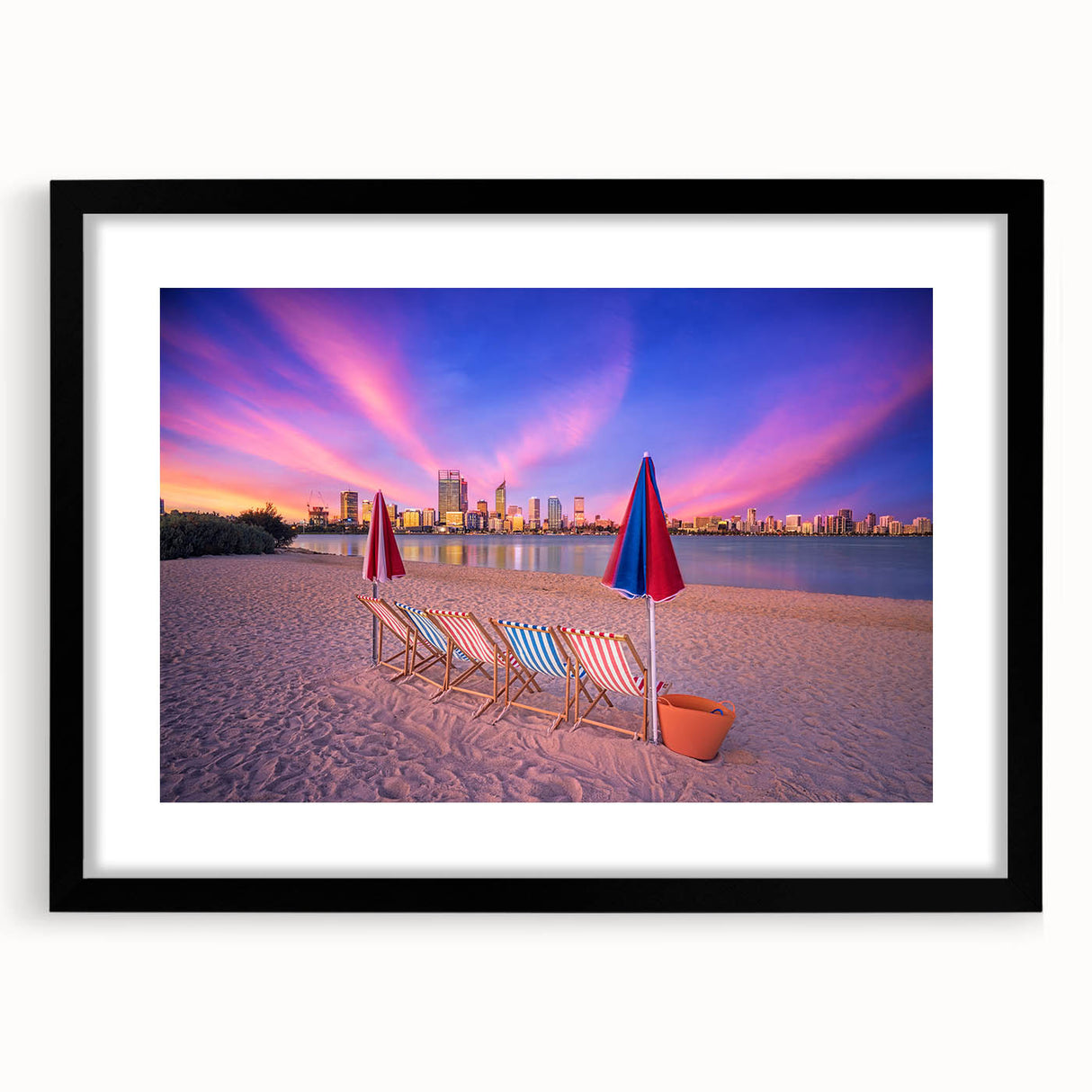 Abstract art print of colorful, textured scenery, set in a black frame, ideal for living room decor.