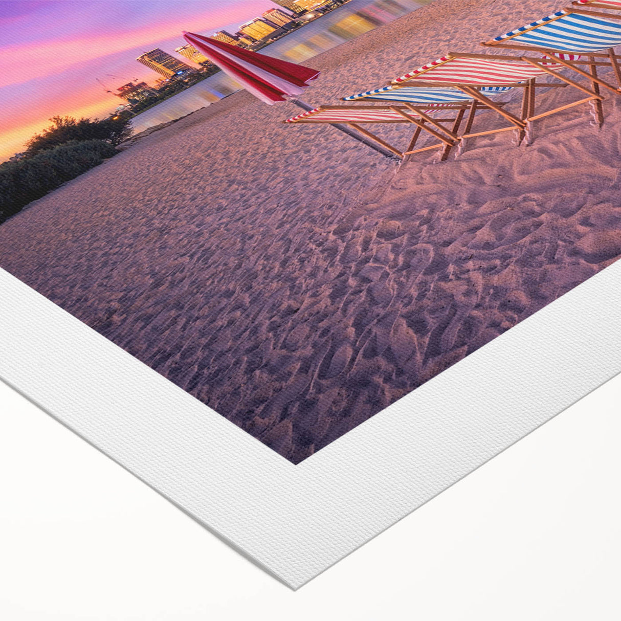 Art deco poster of Perth skyline in monochrome shades on rolled canvas, suitable for dining room wall.