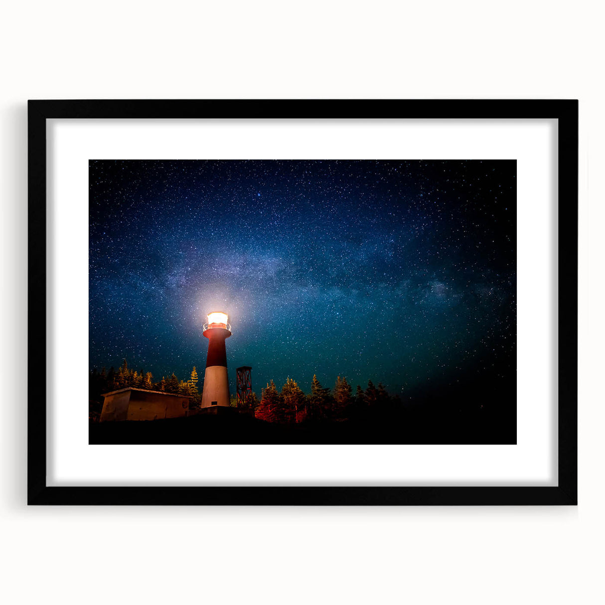 Extra large abstract art print of a colorful, textured Canadian New Brunswick scenery on black-framed matte canvas.